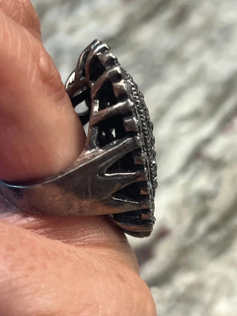 Vintage Marcasite Style Statement Cocktail Ring - Oxidized Black Oval SIZE 6.5/7